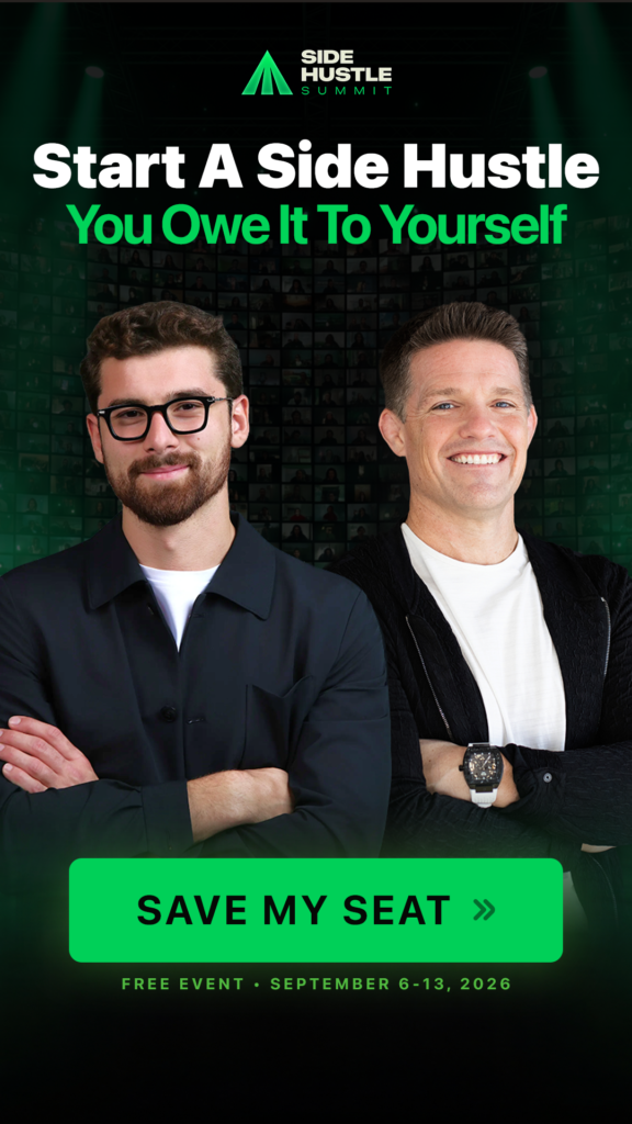 Iman Gadzhi and Russell Brunson hosting Side Hustle Summit 2026, a free virtual AI side hustle training event